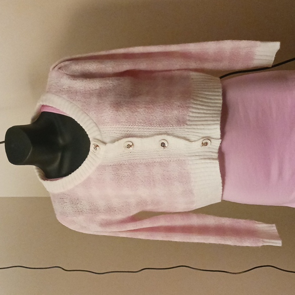 NWT! Posh pink and cream,100% Poly Knit, short sweater.